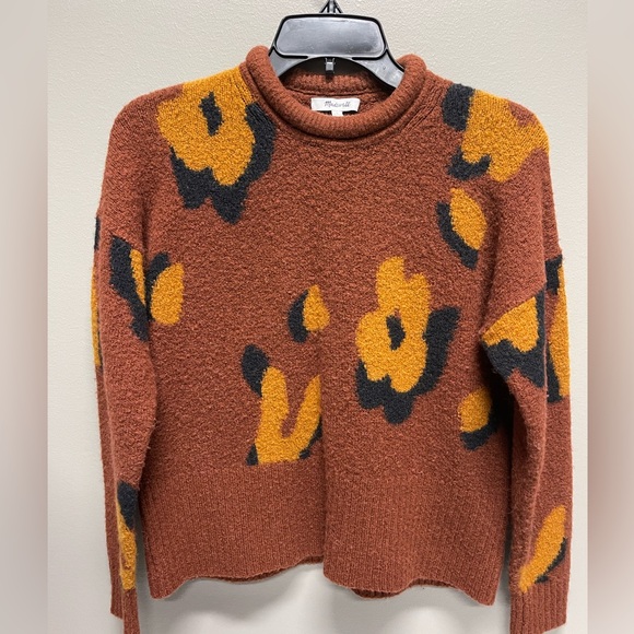 Madewell Sweaters - Madewell Floral Patterned Sweater - Brown/Burnt Orange and Yellow